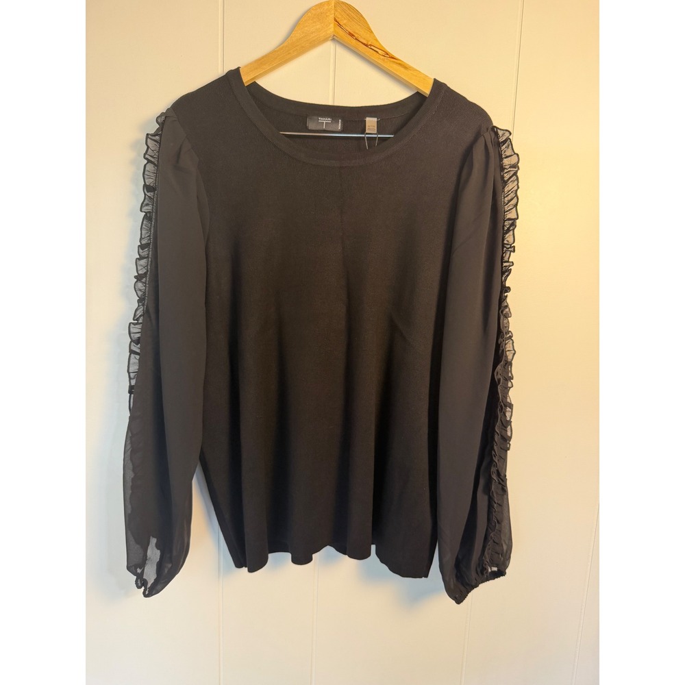 Romantic WhimsyGoth Black Sheer Ruffle Sleeve Knit Top 3X